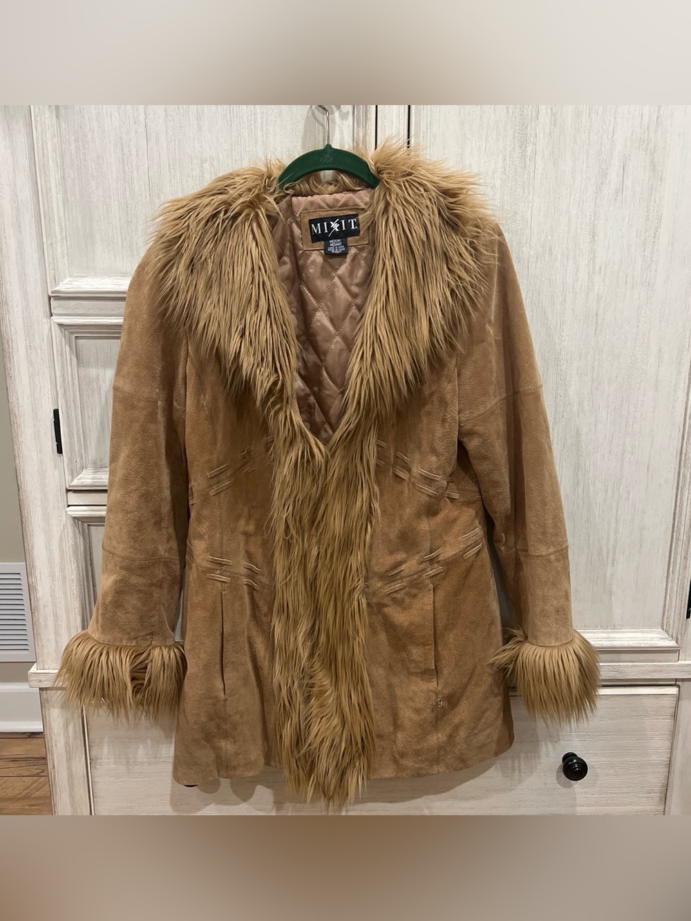 Mixit Tan Faux Suede Teddy Jacket with Faux Fur Trim